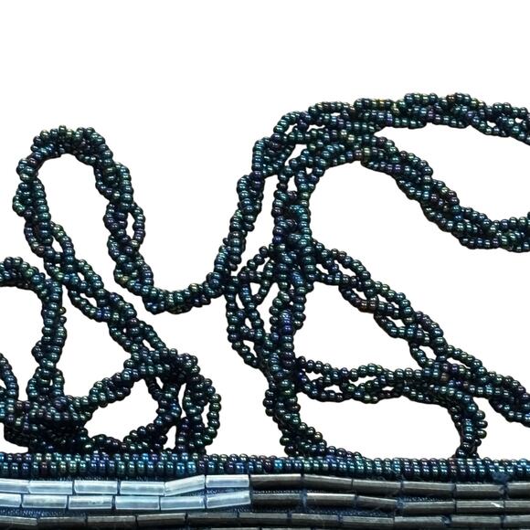 Vintage beaded evening bag black satin shoulderbag NEW tagged Tano 1990’s dressy - Picture 11 of 12